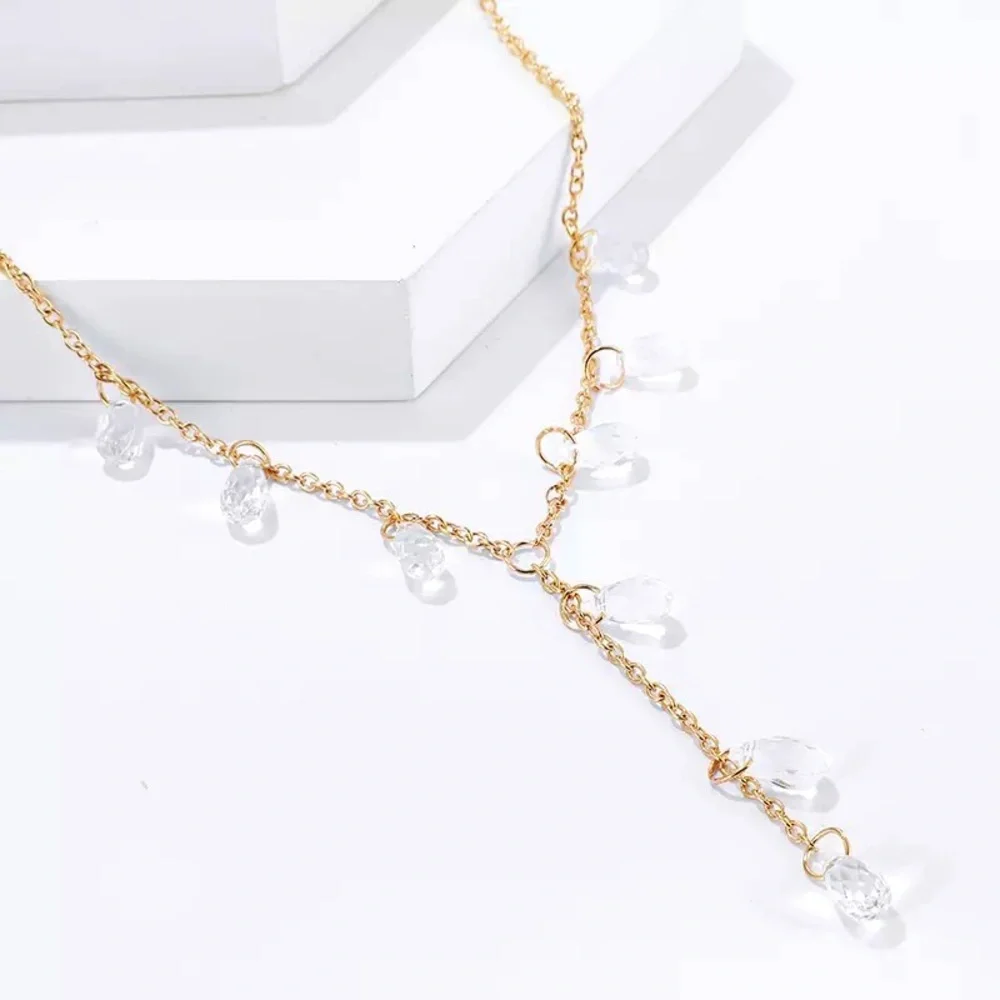 "Vera" Teardrop Gem Layered Minimalist Statement Casual/Formal Gold Necklace - Picture 5 of 7